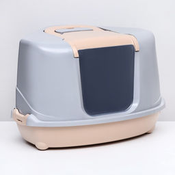 Туалет-домик угловой для кошек закрытый с дверцей 57×46×37 см, бежево-серый