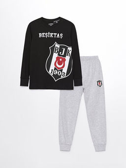 Bisiklet Yaka Be?ikta? Bask?l? Uzun Kollu Erkek ?ocuk Pijama Tak?m?