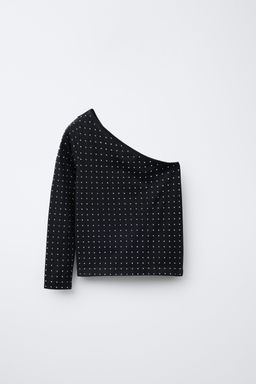 ASYMMETRIC SEAMLESS RHINESTONE T-SHIRT