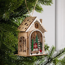 Ёлочная игрушка Домик с Дедом Морозом и машиной, 8.2х4.2х7.3 см, от батареек, свечение тёплое белое - Luazon lighting фото 2