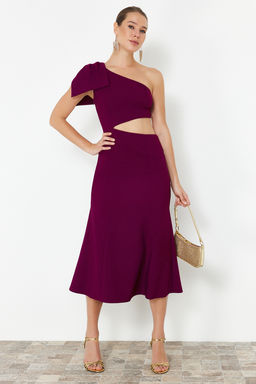 Murdum Fiyonklu Pencere/Cut Out Detayl? Dokuma S?k Abiye Elbise TPRSS24EL00196