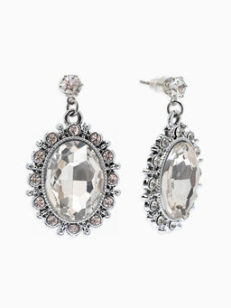 Серьги со стразами "Овал грань", цвет белый в серебре