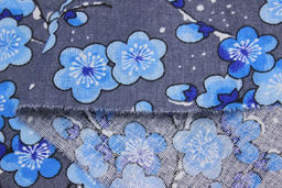 Бязь Веточки в цвету на т.сером цв.голубой, ш.1.5м, хлопок-100%, 120гр/м.кв - Купава фото 3