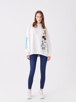Mickey ve Arkada?lar? Bask?l? Uzun Kollu Oversize Kad?n Hoodie