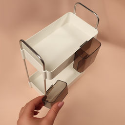 Органайзер для хранения, двухуровневый, 4 секции, 29×21×12 см, белый, чёрный