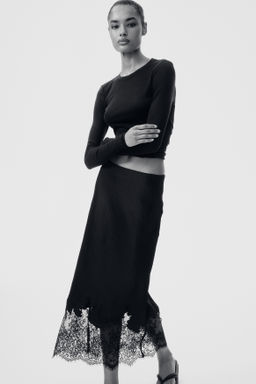 Falda de sat?n con bajo de encaje - H&m фото 4