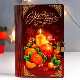 Книга-копилка для денег Новогодние игрушки, для купюр, монет, дерево