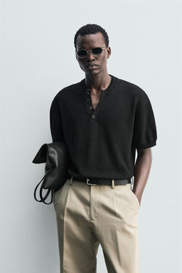 CAMISETA PUNTO ALGOD?N - LINO / Negro - Zara фото 10