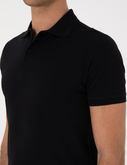 Siyah Slim Fit %100 Pamuk Polo Yaka T-shirt