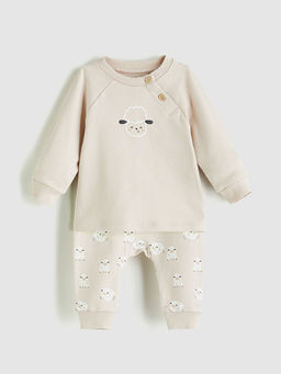Bask?l? Erkek Bebek Sweatshirt ve E?ofman Alt 2li