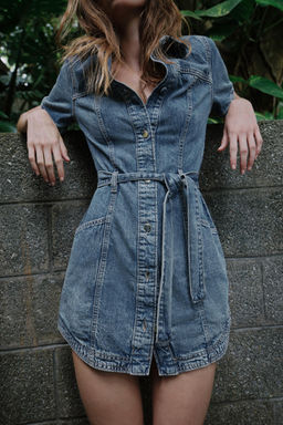 VESTIDO Z1975 MINI DENIM CINTUR?N / Azul - Zara фото 3