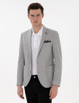 Gri Extra Slim Fit Keten Kar___ml_ Ceket