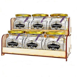 Набор банок 6 шт.200 мл стекл. с пласт. ложкой и метал. крышкой на дер. подставке арт. 4600 (1-8) - Полимербыт фото 3