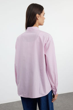 Pembe Cizgili Oversize Dokuma Gomlek TWOAW23GO00359