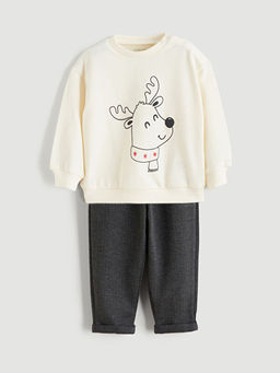 Geyik Bask?l? Erkek Bebek Sweatshirt ve Pantolon