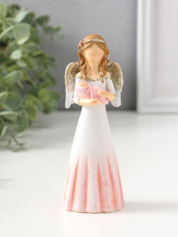 Сувенир полистоун "Девушка-ангел в светло-розовом платье, с младенцем" 14,5 см