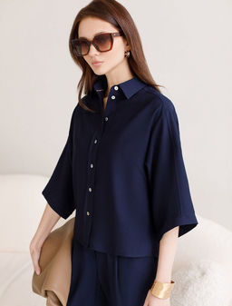 Блузка с широкими рукавами 3/4 из плотного лиоцелла