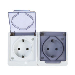 Розетка двухместная, 16 А, уличная, накладная, IP44, с заземлением, белая