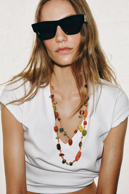 COLLAR DOBLE CORD?N PIEZAS CER?MICA / Multicolor