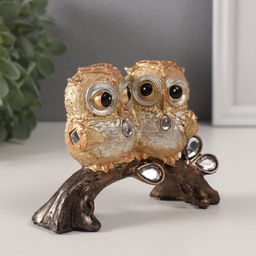 Фигурка полистоун «Совята на коряге с зеркальными листьями», 12.5×5.5×9.5 см