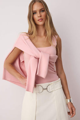 Pembe 2li Premium Iplik/Ozel Iplik Bisiklet Yaka Basic Triko H?rka-Bluz Tak?m TWOAW26HI00124