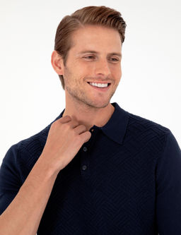 Lacivert Slim Fit D__meli Polo Yaka Triko Kazak - Pierre cardin фото 2