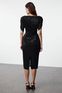 Siyah Vucuda Oturan Par?lt?l? Orme Payet S?k Abiye Gece Mezuniyet Elbisesi TPRSS24EL00108