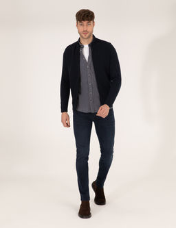 Lacivert Slim Fit Fermuarl_ Triko H_rka