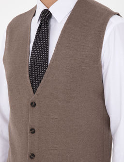 Vizon Melanj Slim Fit V Yaka Triko Yelek