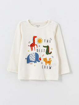 Bisiklet Yaka Uzun Kollu Bask?l? Erkek Bebek Ti??rt