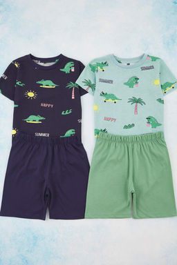 Ekru 4lu Erkek Cocuk Animal Bask?l? Orme Pijama Tak?m? TKDSS25AU00116 - Trendyolmilla фото 4