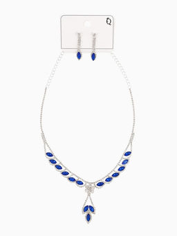 Набор 2 предмета: серьги, колье Листопад ромб, цвет сине-белый в серебре, 45 см