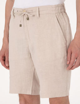 Bej Slim Fit %100 Keten Beli Lastikli Ba_c_kl_ Dokuma _ort