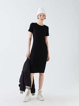 Bisiklet Yaka D?z K?sa Kollu Kad?n Bodycon Elbise
