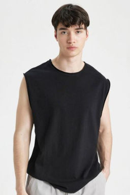 Boxy Fit Bisiklet Yaka Basic Duz Atlet