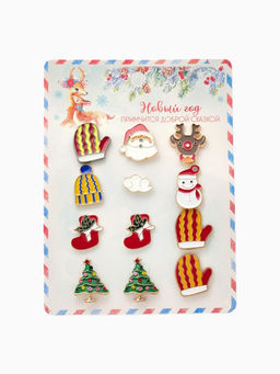 Цена за 12 шт. Значки Новогодняя сказка форма МИКС, разноцветный