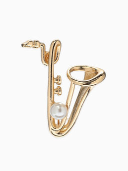 Брошь «Саксофон», музыка, жемчуг, цвет белый в золоте