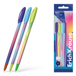 Цена за 12 шт. Набор из 4 ручек шариковых ErichKrause Neo® Stick Cool Ray 0.7, Super Glide Technology, цвет чернил синий (в пакете)