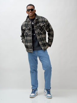 Куртка рубашка шерстяная в клетку мужская демисезонная черного цвета 58596Ch