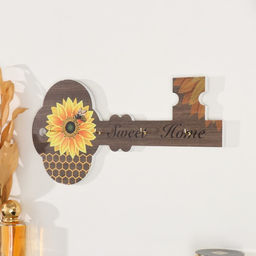 Настенные крючки декоративные «Ключик с подсолнухом», дерево, 2.5×29.5×15 см, МИКС