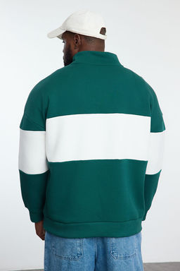 TRENDYOL MAN Zumrut Yesili %100 Pamuk Buyuk Beden Oversize/Genis Kesim Dik Yaka Sweatshirt TMNAW25AO00055 - Trendyolmilla фото 5