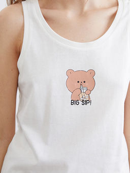 U Yaka Bask?l? Kad?n ?ortlu Pijama Tak?m?