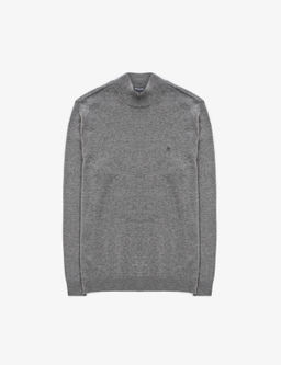 Gri Melanj Slim Fit Yar_m Bal_k__ Yaka Basic Triko Kazak