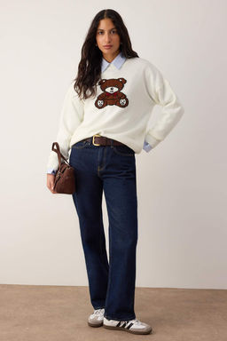 Ekru Ay?c?k Nak?sl? Bisiklet Yaka Triko Kazak TWOAW26KZ00267 - Trendyolmilla фото 2