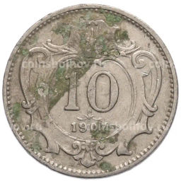 Монета 10 геллеров 1907 года Австрия