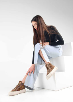 Ботинки 217.PODYUM151be. коричневый леопард замша/Шерсть