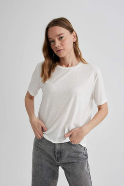 Футболка Relax Fit с круглым вырезом из блестящей ткани с короткими рукавами