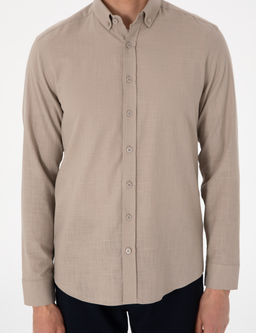Vizon Keten G_r_n_ml_ Slim Fit Uzun Kollu G_mlek