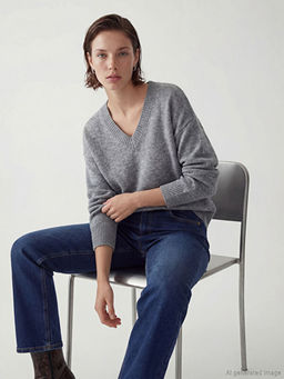 V Yaka Oversize Kad?n Triko Kazak