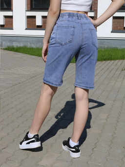 Шорты женские джинсовые высокая посадка на резинке УЦЕНКА_1912-4А